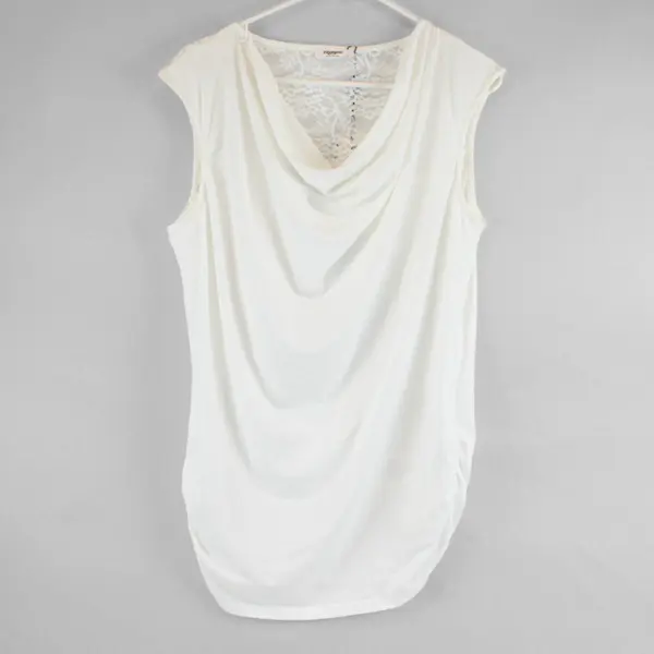 Zeagoo Womens Off-White Sleeveless Blouse XL Cowl Neckline Lace Back 