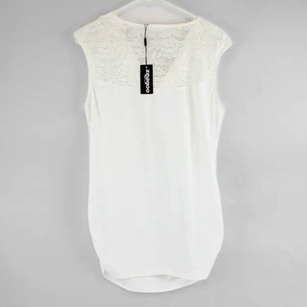 Zeagoo Womens Off-White Sleeveless Blouse XL Cowl Neckline Lace Back 
