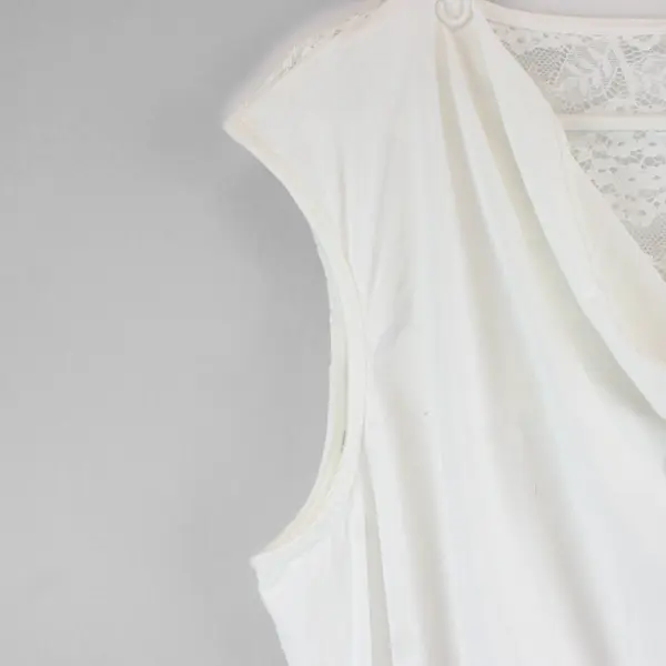 Zeagoo Womens Off-White Sleeveless Blouse XL Cowl Neckline Lace Back 