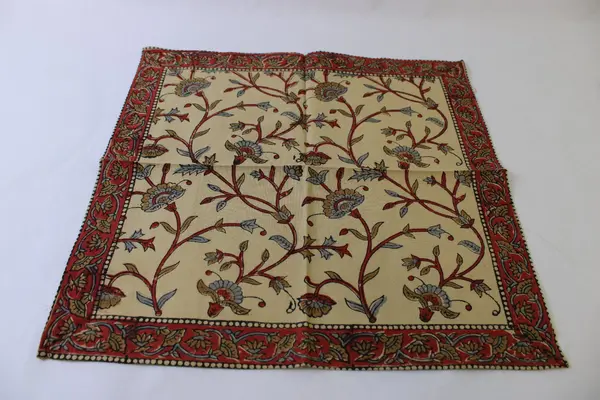 Set of 6 Vintage Beige and Orange Floral Folksy Cloth Napkins 15" x 15.5" FLAW