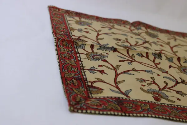 Set of 6 Vintage Beige and Orange Floral Folksy Cloth Napkins 15" x 15.5" FLAW
