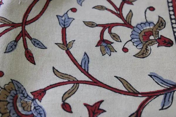 Set of 6 Vintage Beige and Orange Floral Folksy Cloth Napkins 15" x 15.5" FLAW