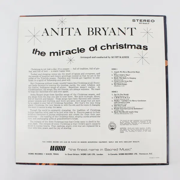 Anita Bryant The Miracle of Christmas LP Vinyl Record