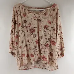 Maurices Womens XL Cream Floral V-Neck 3/4 Sleeve Blouse
