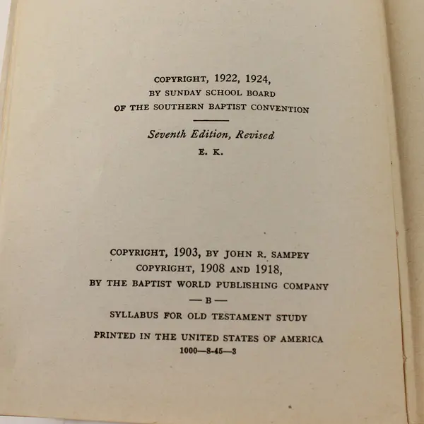 Syllabus for Old Testament Study Sampey 7th Ed Revised Hardcover