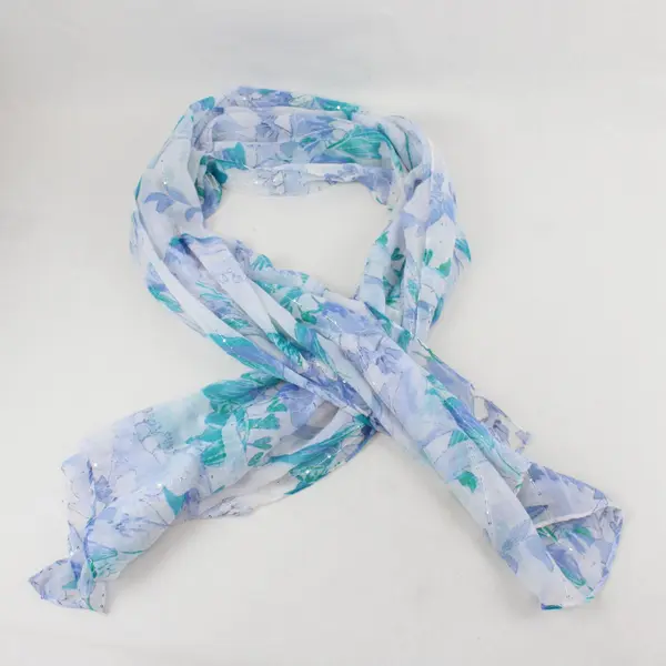 Sheer Blue and Teal Floral Sequined Scarf Wrap 36"x70"