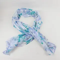 Sheer Blue and Teal Floral Sequined Scarf Wrap 36"x70"