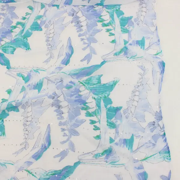 Sheer Blue and Teal Floral Sequined Scarf Wrap 36"x70"