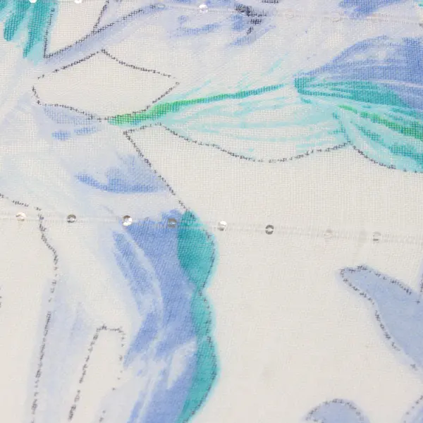 Sheer Blue and Teal Floral Sequined Scarf Wrap 36"x70"