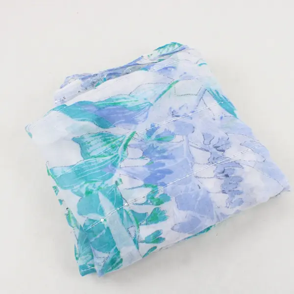 Sheer Blue and Teal Floral Sequined Scarf Wrap 36"x70"