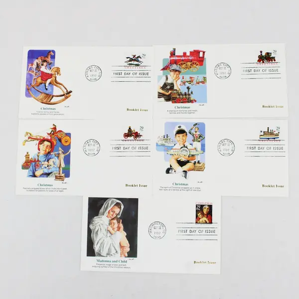 Set Of 5 Christmas Stamps 1992 Fleetwood First Day Covers Booklet Issue