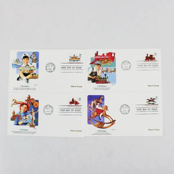 Set Of 4 Christmas Toy Stamps 1992 Fleetwood First Day Covers Sheet Issue