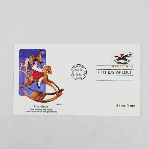Set Of 4 Christmas Toy Stamps 1992 Fleetwood First Day Covers Sheet Issue