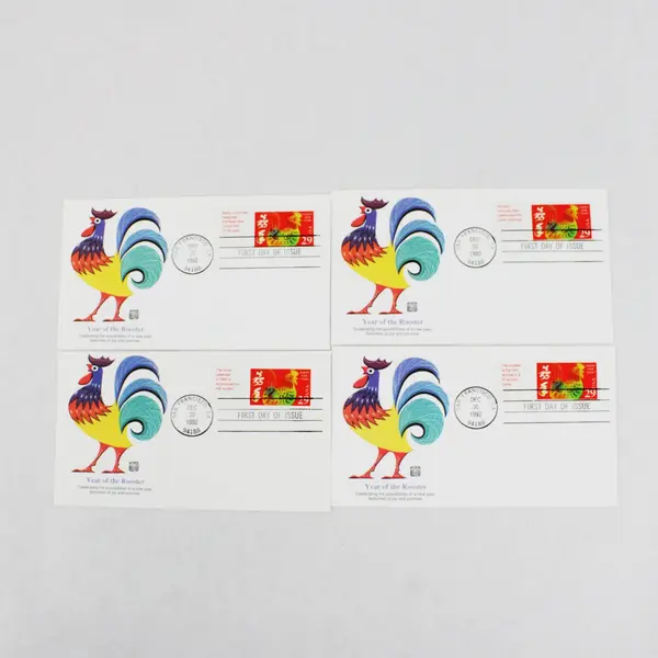 Set of 4 Year Of The Rooster Lunar New Year Stamp 1992 Fleetwood FDC