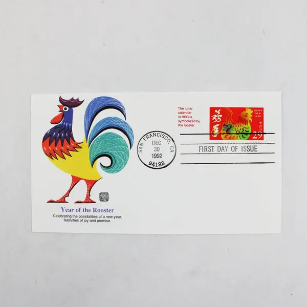 Set of 4 Year Of The Rooster Lunar New Year Stamp 1992 Fleetwood FDC