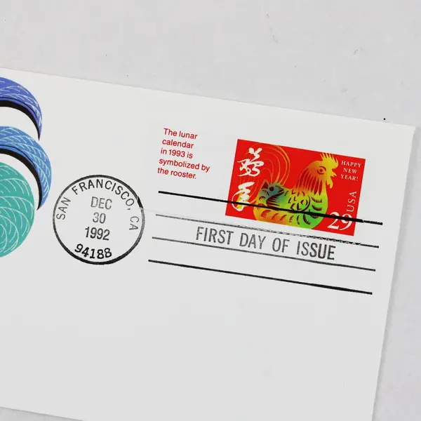 Set of 4 Year Of The Rooster Lunar New Year Stamp 1992 Fleetwood FDC