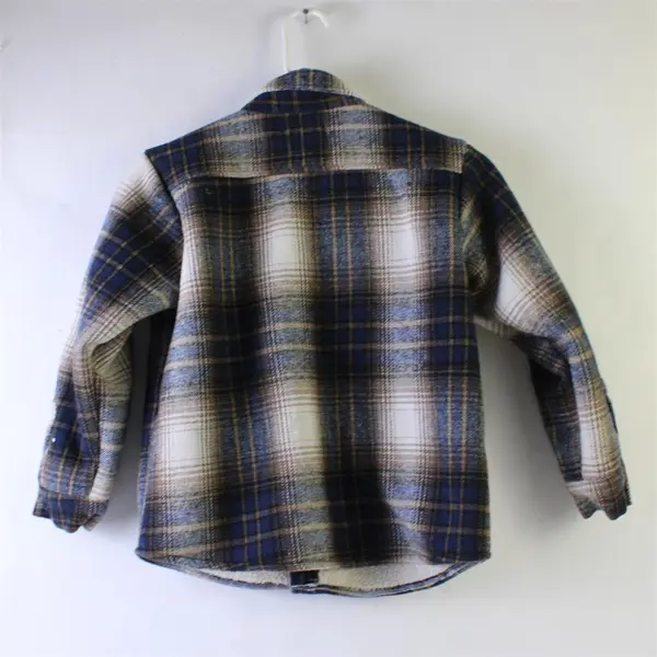 1826 Kids Sherpa Lined Blue Brown Plaid Button Down Coat