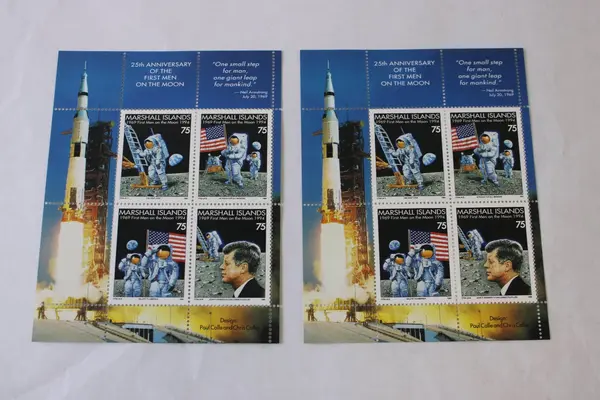 Set Of 2 Marshall Islands 25th Anniversary First Man On Moon Stamp Sheets #586b