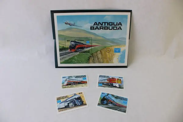 Lot of 5 Antigua And Barbuda Train Stamps AMERIPEX 1986 MNH
