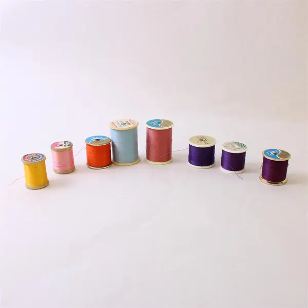 Lot of 8 Sewing Thread Spools Mixed Colors Purple Pink Blue Yellow Orange