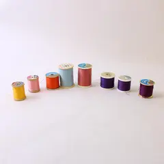 Lot of 8 Sewing Thread Spools Mixed Colors Purple Pink Blue Yellow Orange