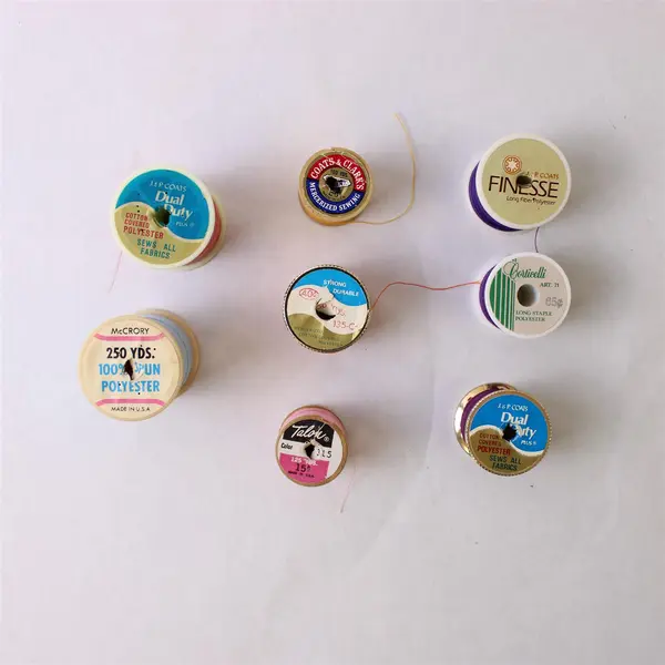 Lot of 8 Sewing Thread Spools Mixed Colors Purple Pink Blue Yellow Orange