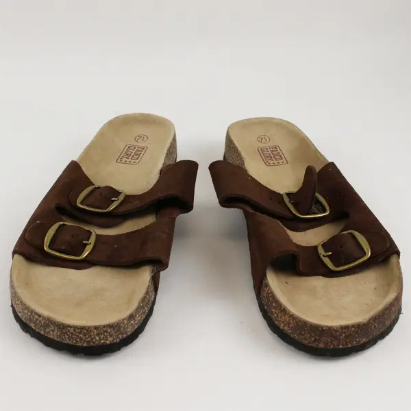 Faded Glory Brown Leather Buckle Sandals Women's U.S. Size 7.5