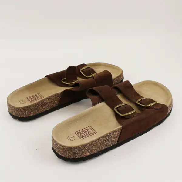 Faded Glory Brown Leather Buckle Sandals Women's U.S. Size 7.5