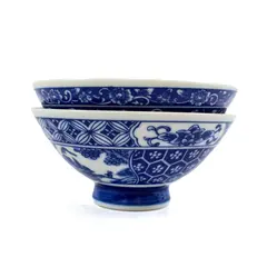 Lot of 2 Pier 1 Vintage 90s Small White w/ Blue Design Rice Bowls