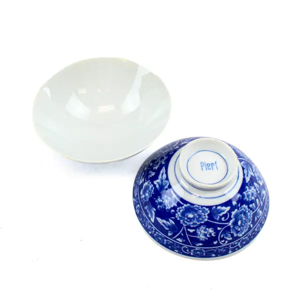 Lot of 2 Pier 1 Vintage 90s Small White w/ Blue Design Rice Bowls