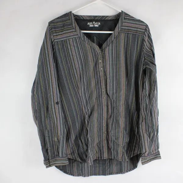 Royal Robbins Womens Gray Multicolor Striped Snap Blouse Size S