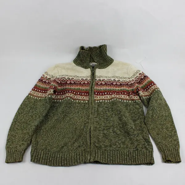 VTG Heirloom Collectibles Green Orange Cream Zip-Up Sweater Women's Small FLAWED