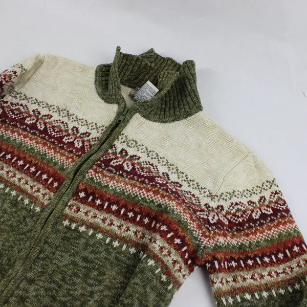 VTG Heirloom Collectibles Green Orange Cream Zip-Up Sweater Women's Small FLAWED