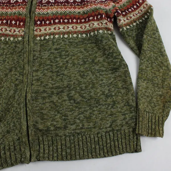 VTG Heirloom Collectibles Green Orange Cream Zip-Up Sweater Women's Small FLAWED