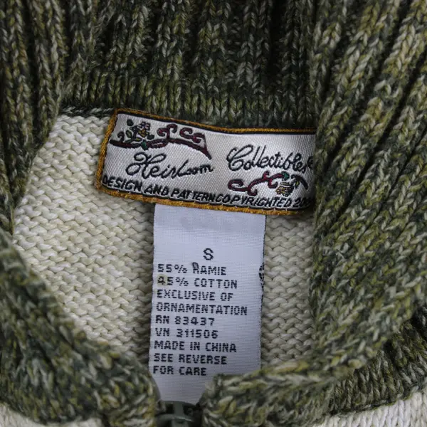 VTG Heirloom Collectibles Green Orange Cream Zip-Up Sweater Women's Small FLAWED