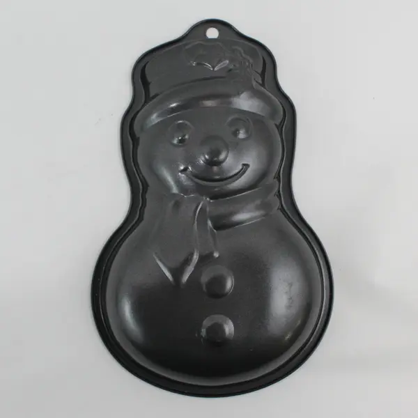 Lot of 2 Vintage Metal Cake Pans Non-Stick Snowman and Christmas Tree #176NS