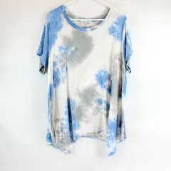 Green Envelope Blue and Gray Tie-Dye Short Sleeve Top Size 2X