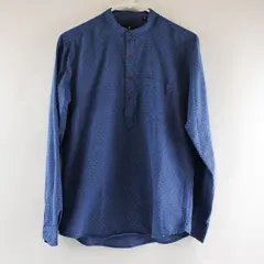 Uathayam Men's Blue Long Sleeve Chinese Collar Shirt Size 38 Partial Placket