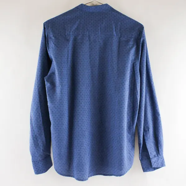 Uathayam Men's Blue Long Sleeve Chinese Collar Shirt Size 38 Partial Placket