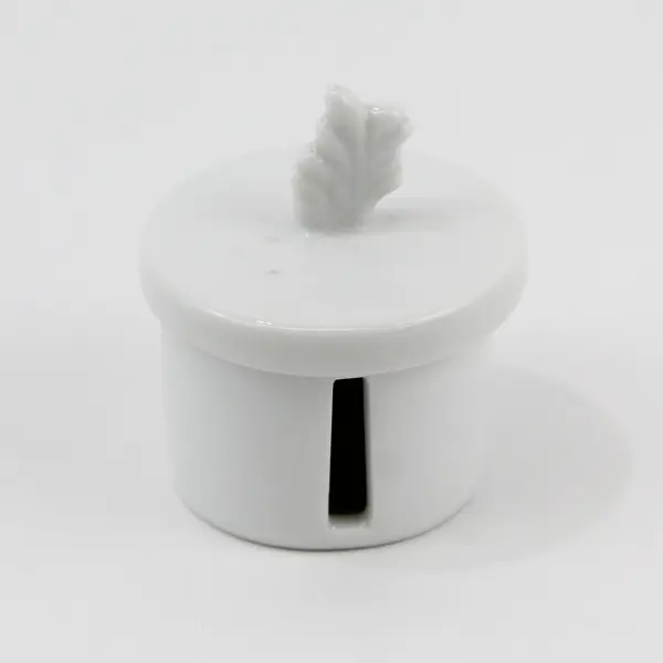Vintage White Porcelain Postage Stamp Dispenser With Leaf Top