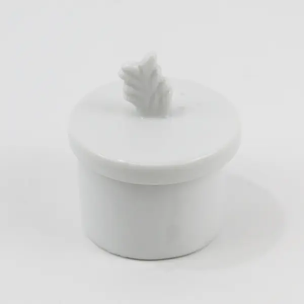 Vintage White Porcelain Postage Stamp Dispenser With Leaf Top