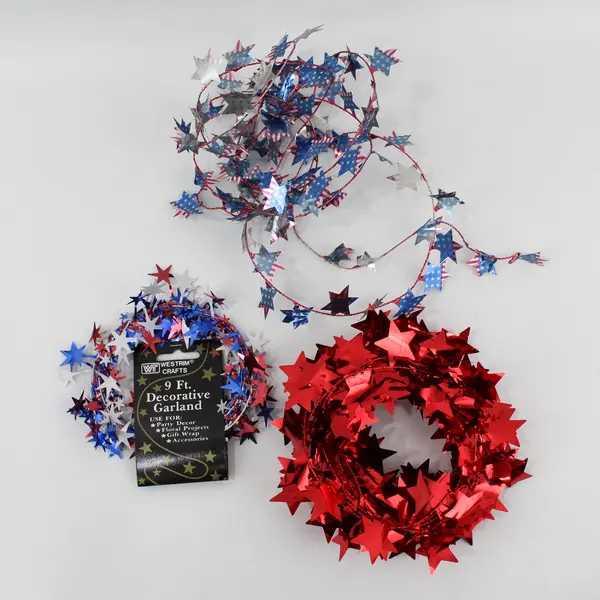USA Patriotic Polyester Ribbon 5/8"x3 Yds, Garlands, Wreath & Red Star Candles 