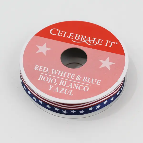 USA Patriotic Polyester Ribbon 5/8"x3 Yds, Garlands, Wreath & Red Star Candles 