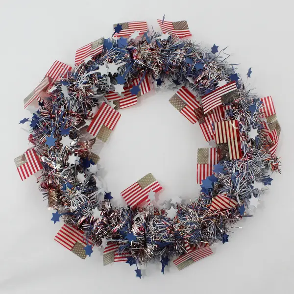 USA Patriotic Polyester Ribbon 5/8"x3 Yds, Garlands, Wreath & Red Star Candles 