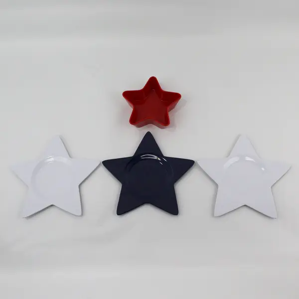 HD Designs 4-Pc Patriotic Star Snack Plates & Dish Red White Blue Melamine