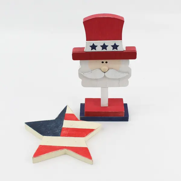 Lot of 2 Patriotic Painted Wooden Cutouts: Uncle Sam and a Star Collins Painting