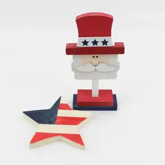 Lot of 2 Patriotic Painted Wooden Cutouts: Uncle Sam and a Star Collins Painting