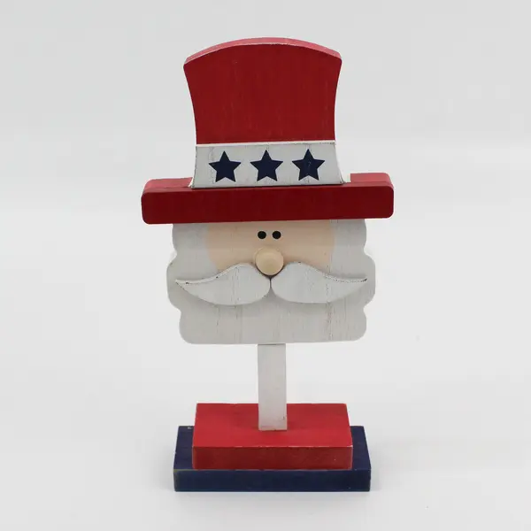 Lot of 2 Patriotic Painted Wooden Cutouts: Uncle Sam and a Star Collins Painting