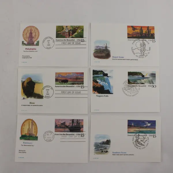 Lot Of 6 America The Beautiful 1988-1991 FDC Postal Cards Fleetwood Cachet