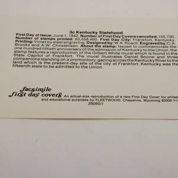 US Fleetwood 1977 Facsimile First Day Cover Kentucky Statehood 150th 1942